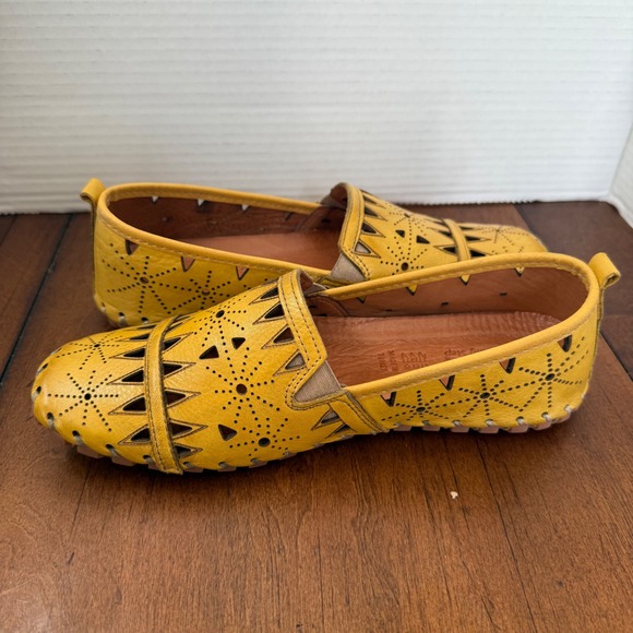 Spring Step | Shoes | Spring Step Yellow Leather Laser Cut Slip On ...